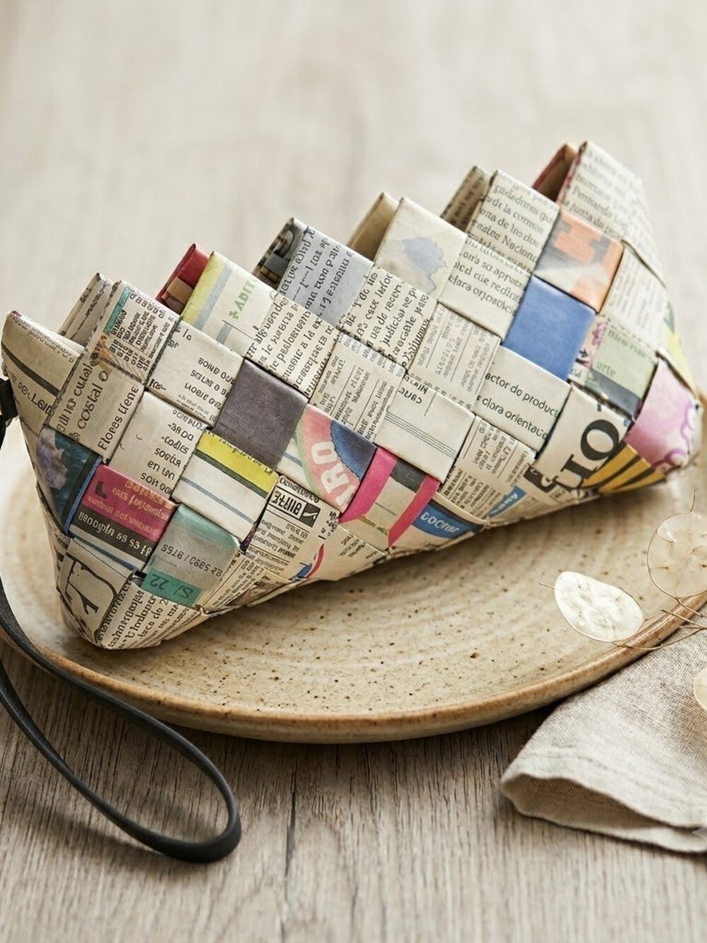 Wristlet Clutch recycled newspaper woven eco clutch bag wristlet with strap